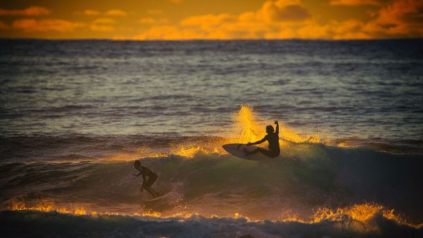 Surfen La Santa Sonnenuntergang